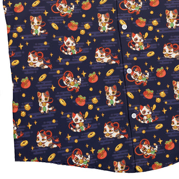 Maneki Cat Navy Button Up Shirt Geek Nerd adult sizing animal patterns anime