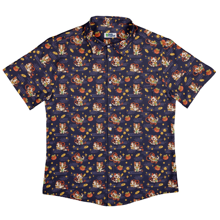 Maneki Cat Navy Button Up Shirt Geek Nerd adult sizing animal patterns anime