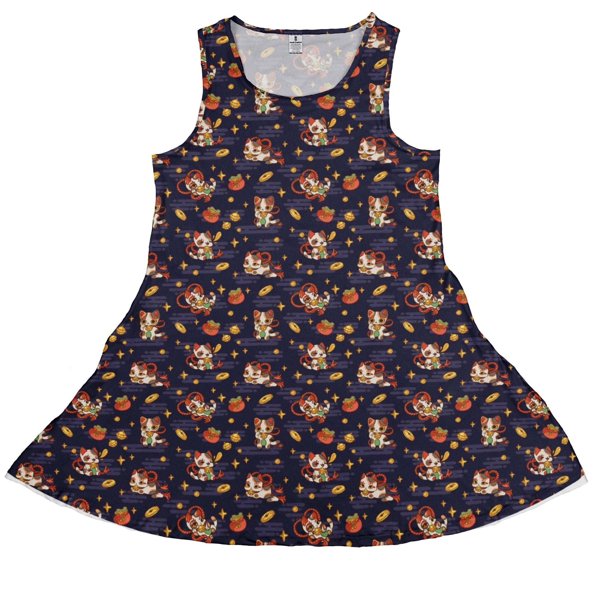 Maneki Cat Navy Dress Geek Nerd animal patterns anime Design by Ardi Tong
