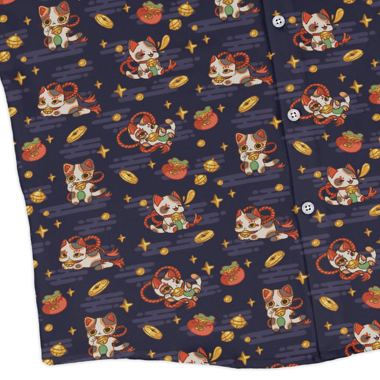Maneki Cat Navy Long Sleeve Button Up Shirt Geek Nerd adult sizing animal patterns anime