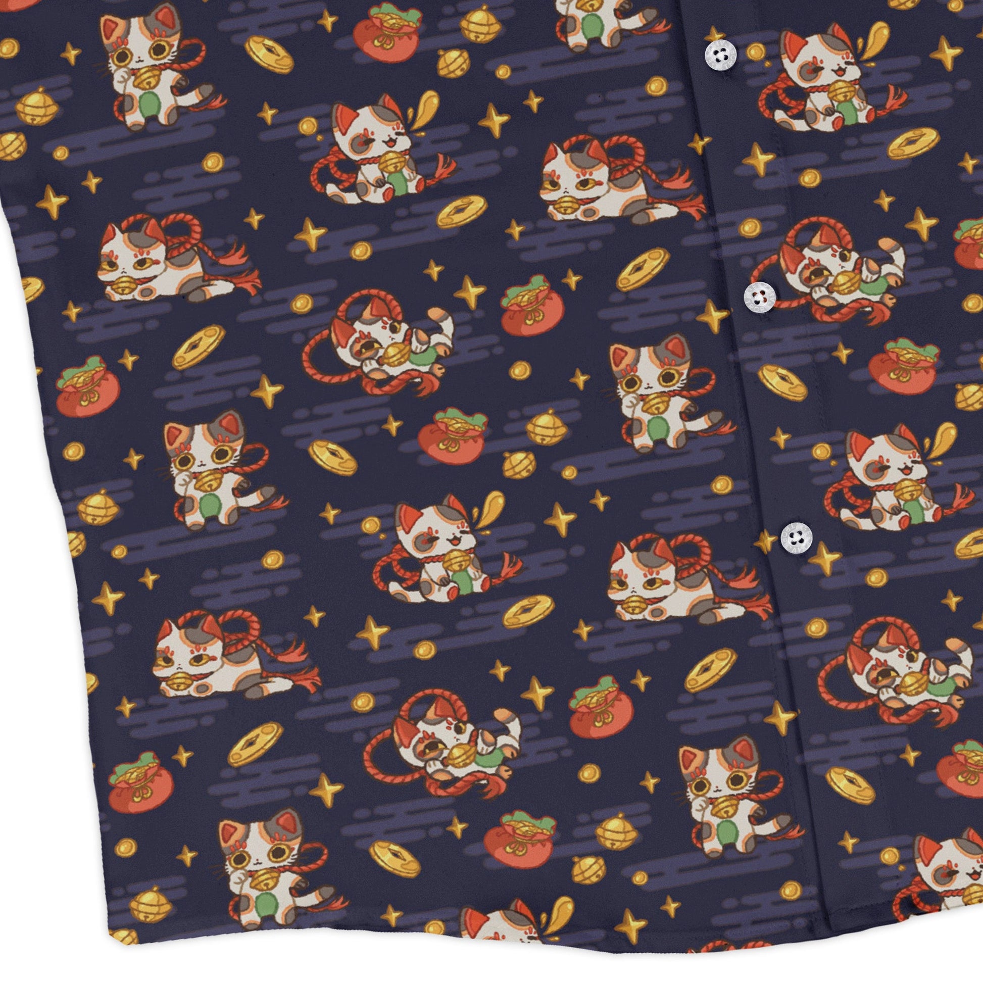 Maneki Cat Navy Long Sleeve Button Up Shirt Geek Nerd adult sizing animal patterns anime