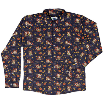 Maneki Cat Navy Long Sleeve Button Up Shirt Geek Nerd adult sizing animal patterns anime