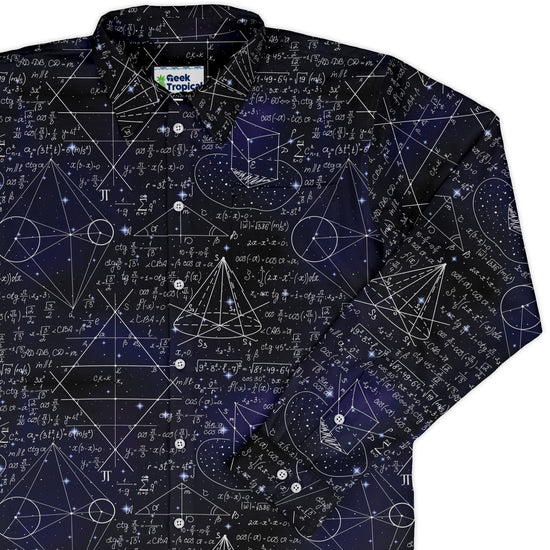 Math And Physics Space Long Sleeve Button Up Shirt Geek Nerd adult sizing FLOW DESC WRITING mathematics print