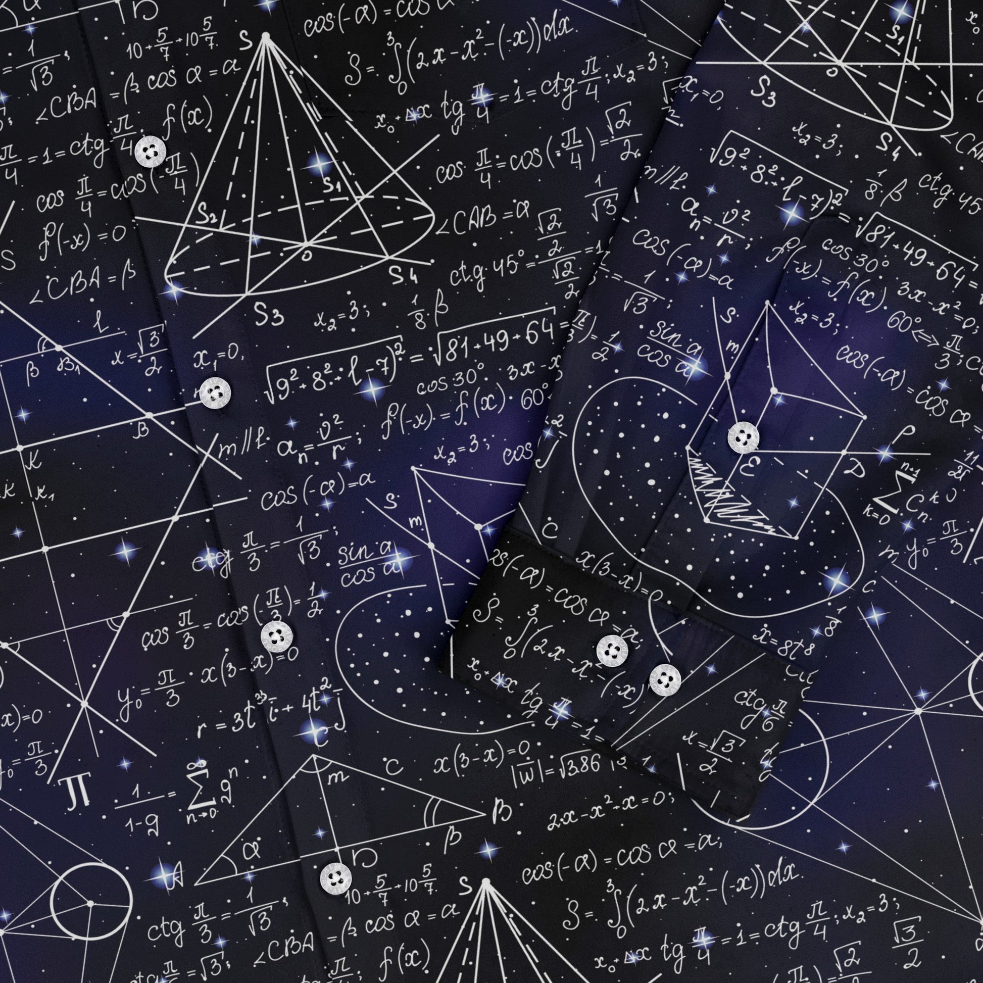 Math And Physics Space Long Sleeve Button Up Shirt Geek Nerd adult sizing FLOW DESC WRITING mathematics print