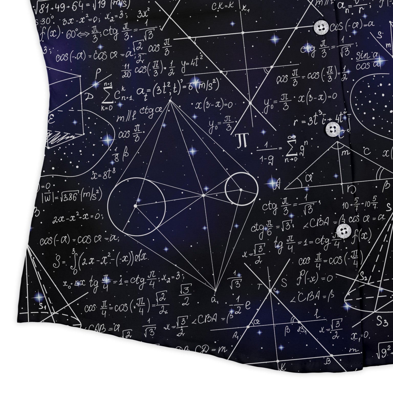 Math And Physics Space Curvy Button Up Shirt Geek Nerd mathematics print Maximalist Patterns outer space & astronaut print