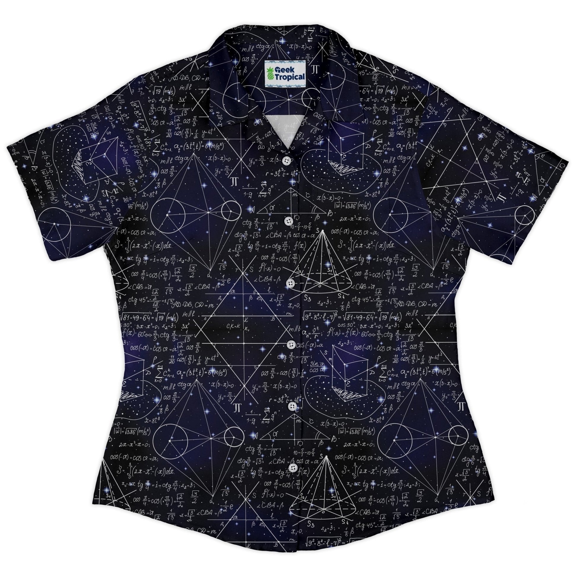 Clearance Ready - to - Ship Math And Physics Space Curvy Button Up Shirt Geek Nerd Clearance mathematics print Maximalist Patterns
