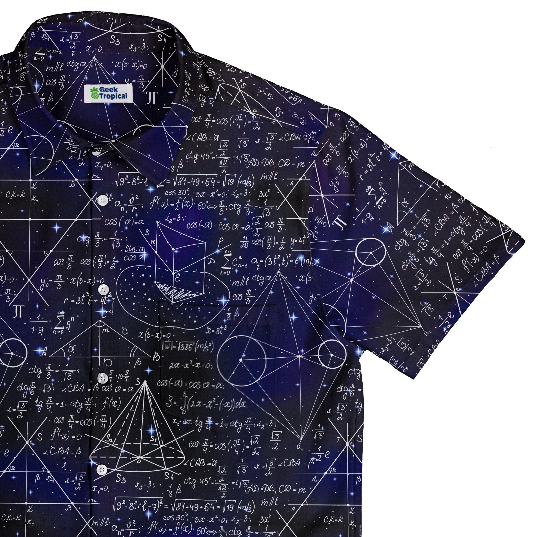 Ready-to-Ship Math And Physics Space Button Up Shirt - adult sizing - mathematics print - Maximalist Patterns