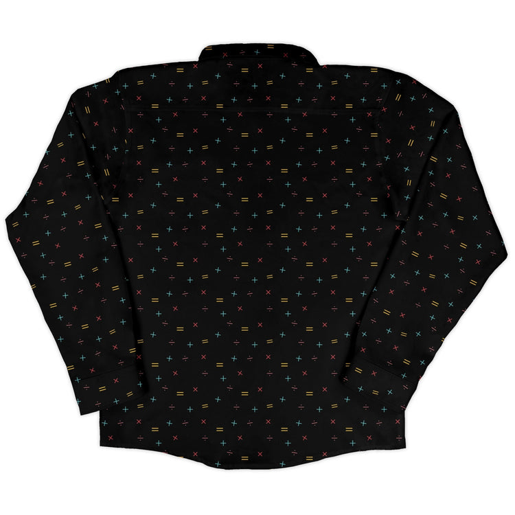 Math Symbols Black Long Sleeve Button Up Shirt Geek Nerd adult sizing FLOW DESC WRITING mathematics print