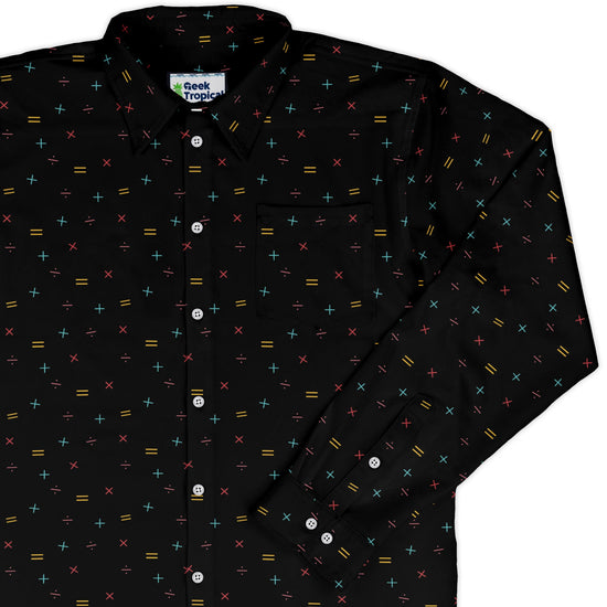 Math Symbols Black Long Sleeve Button Up Shirt Geek Nerd adult sizing FLOW DESC WRITING mathematics print