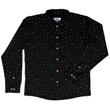 Math Symbols Black Long Sleeve Button Up Shirt Geek Nerd adult sizing FLOW DESC WRITING mathematics print