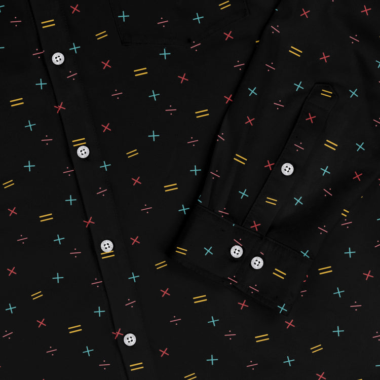 Math Symbols Black Long Sleeve Button Up Shirt Geek Nerd adult sizing FLOW DESC WRITING mathematics print