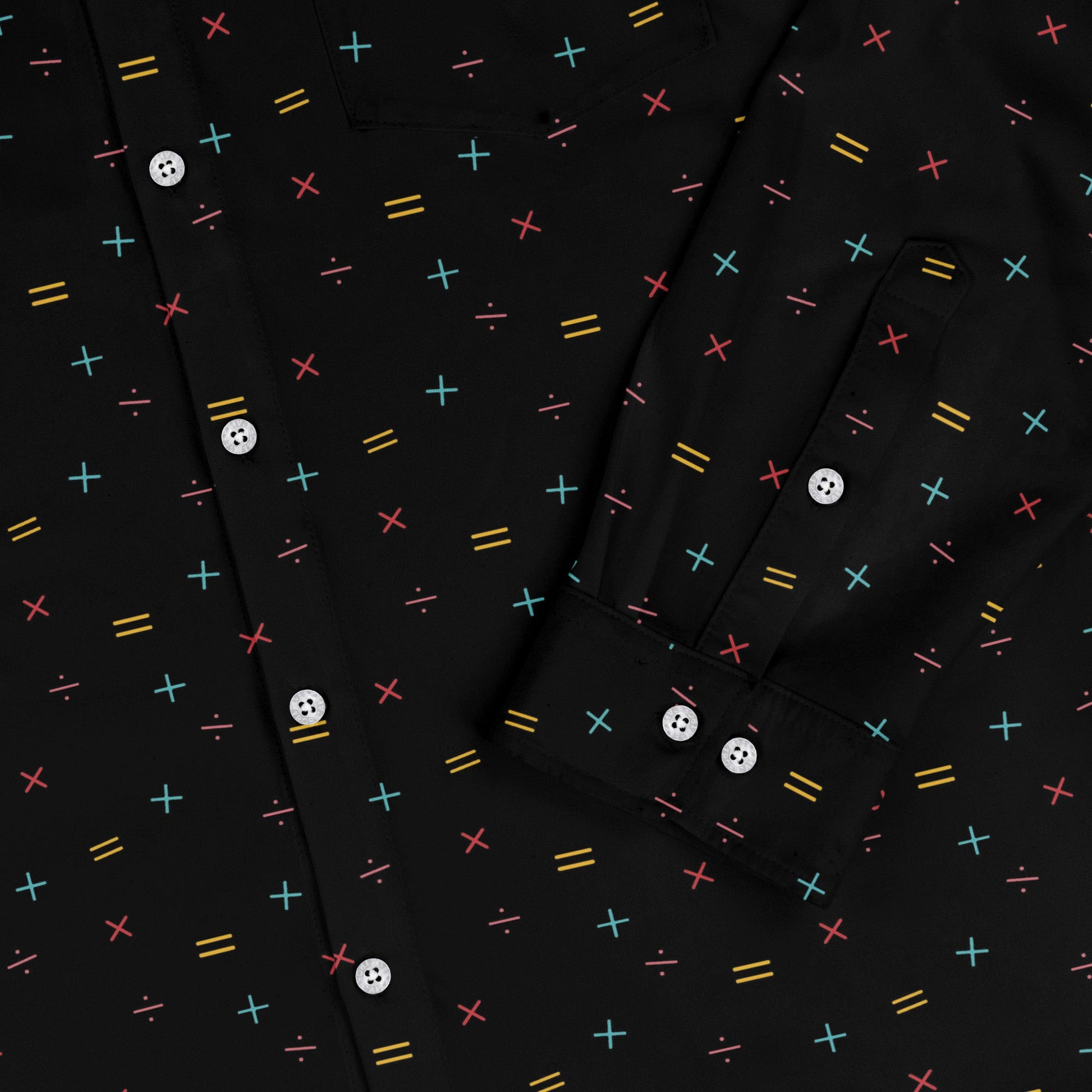 Math Symbols Black Long Sleeve Button Up Shirt Geek Nerd adult sizing FLOW DESC WRITING mathematics print
