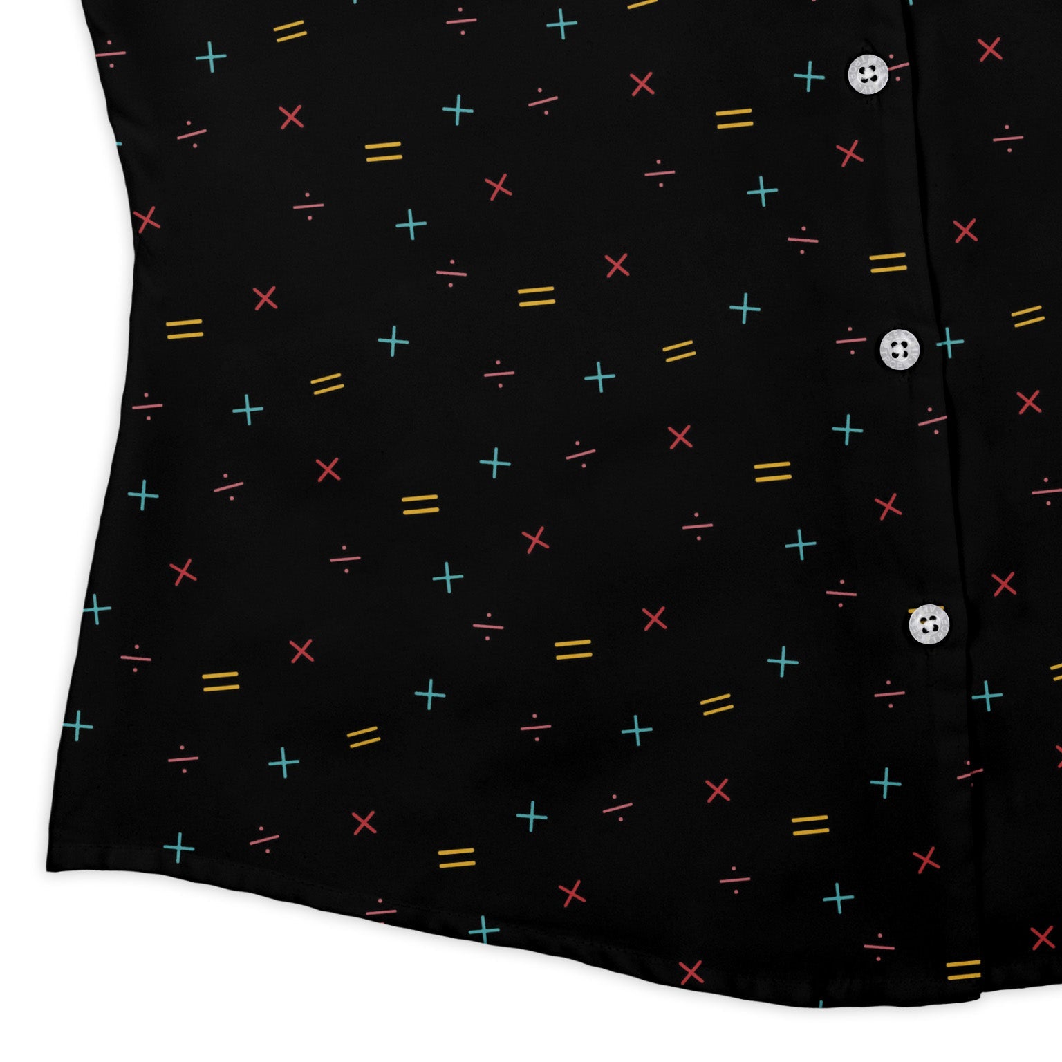 Math Symbols Black Curvy Button Up Shirt Geek Nerd mathematics print Simple Patterns women