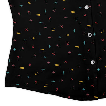 Math Symbols Black Curvy Button Up Shirt Geek Nerd mathematics print Simple Patterns women
