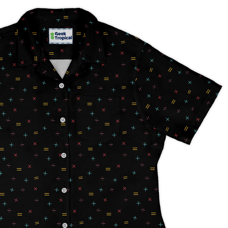 Math Symbols Black Curvy Button Up Shirt Geek Nerd mathematics print Simple Patterns women