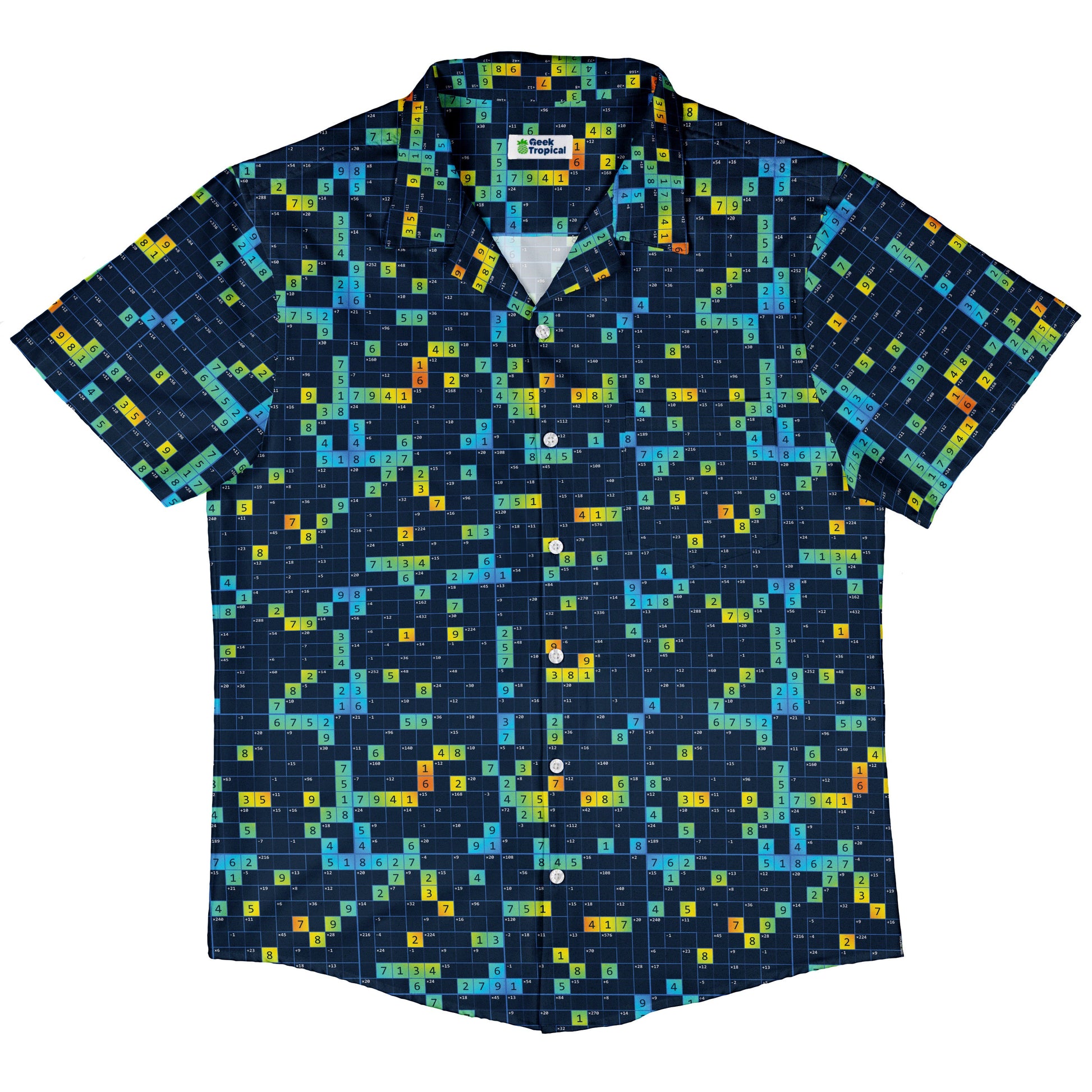 Mathdoku Puzzle Button Up Shirt Hawaiian Front