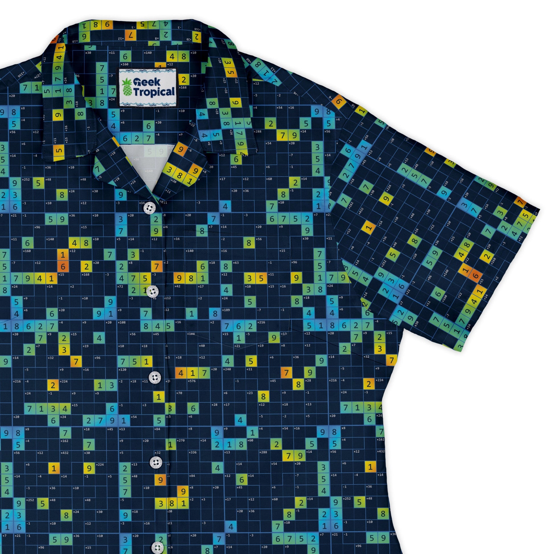 Mathdoku Puzzle Curvy Button Up Shirt womens top right