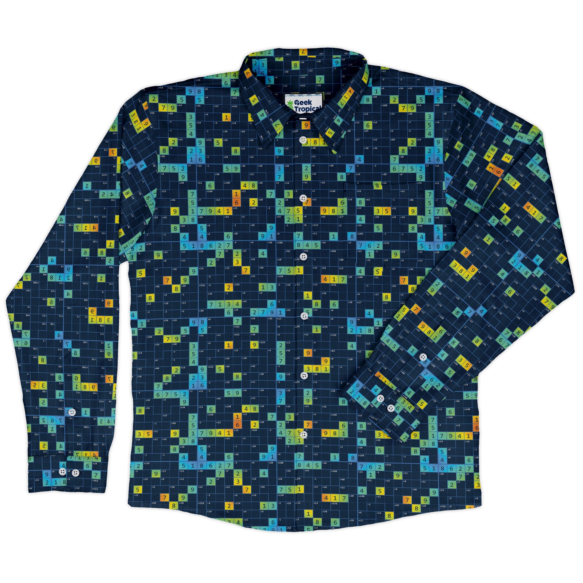 Mathdoku Puzzle Long Sleeve Button Up Shirt front