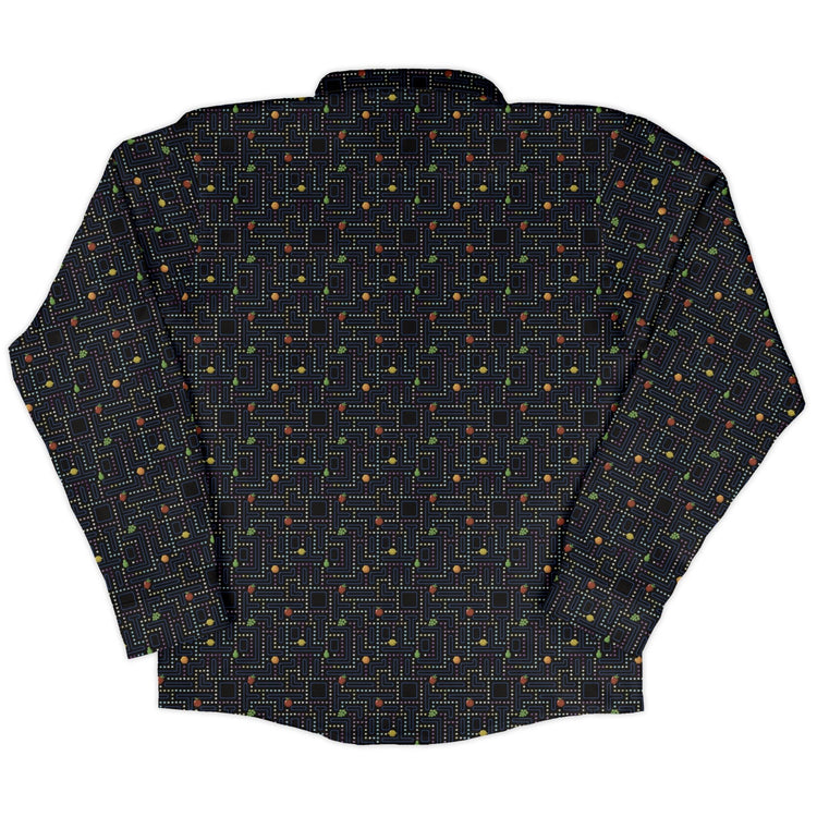 Maze Muncher Arcade Game Long Sleeve Button Up Shirt Geek Nerd adult sizing Designs by Nathan FLOW DESC WRITING