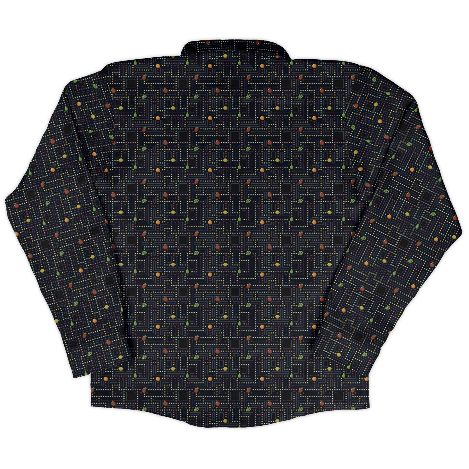Maze Muncher Arcade Game Long Sleeve Button Up Shirt Geek Nerd adult sizing Designs by Nathan FLOW DESC WRITING