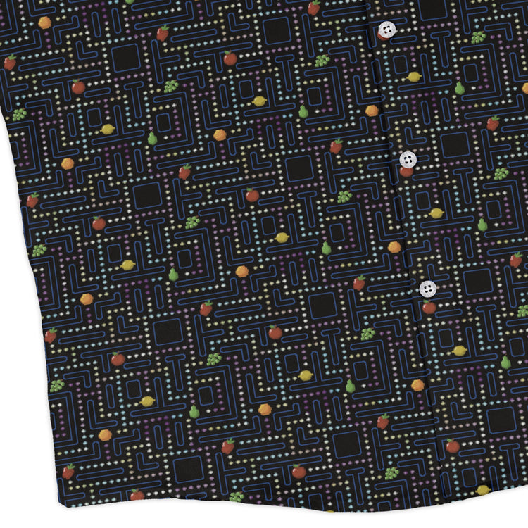 Maze Muncher Arcade Game Long Sleeve Button Up Shirt Geek Nerd adult sizing Designs by Nathan FLOW DESC WRITING