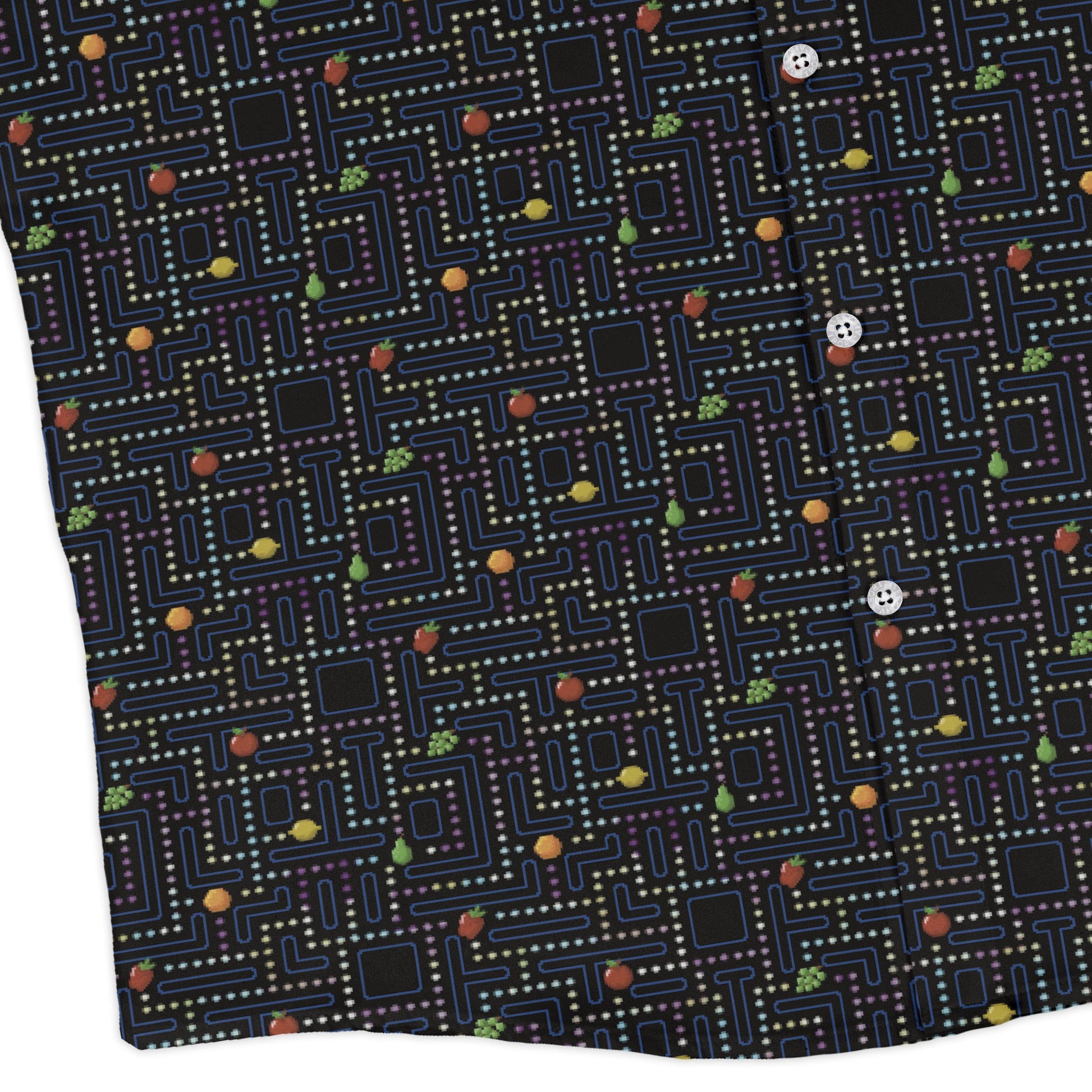 Maze Muncher Arcade Game Long Sleeve Button Up Shirt Geek Nerd adult sizing Designs by Nathan FLOW DESC WRITING