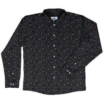 Maze Muncher Arcade Game Long Sleeve Button Up Shirt Geek Nerd adult sizing Designs by Nathan FLOW DESC WRITING