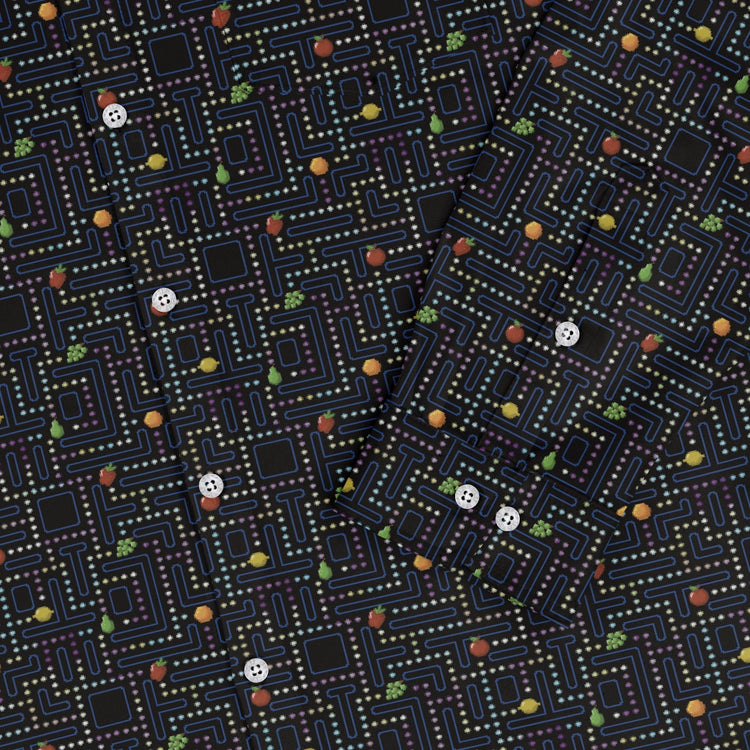 Maze Muncher Arcade Game Long Sleeve Button Up Shirt Geek Nerd adult sizing Designs by Nathan FLOW DESC WRITING