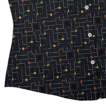 Maze Muncher Arcade Game Curvy Button Up Shirt Geek Nerd Designs by Nathan Q3 video game arcade print