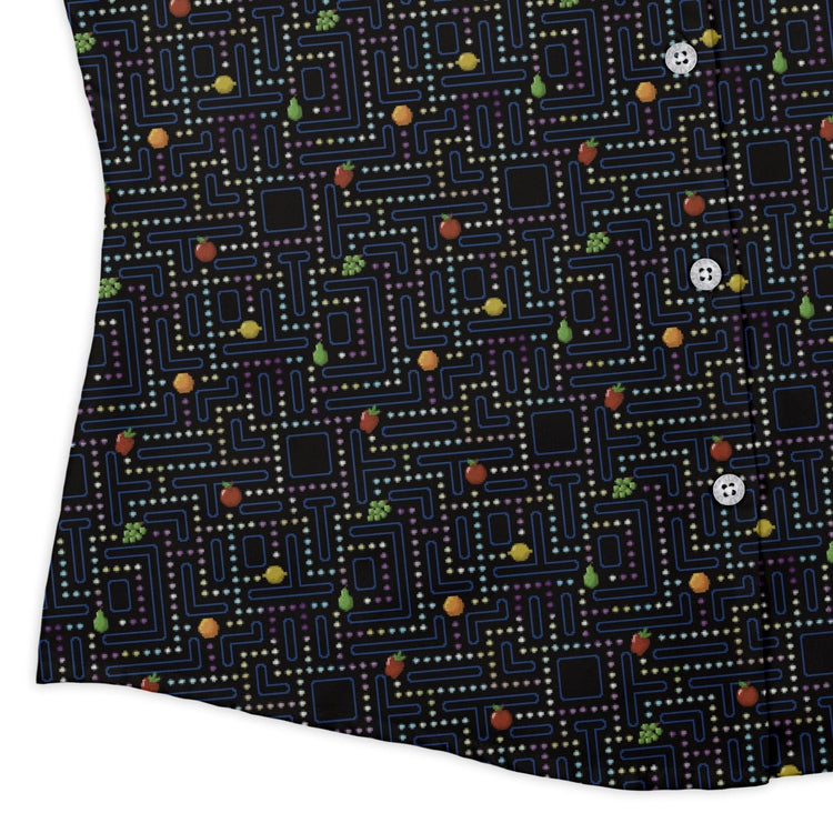 Maze Muncher Arcade Game Curvy Button Up Shirt Geek Nerd Designs by Nathan Q3 video game arcade print