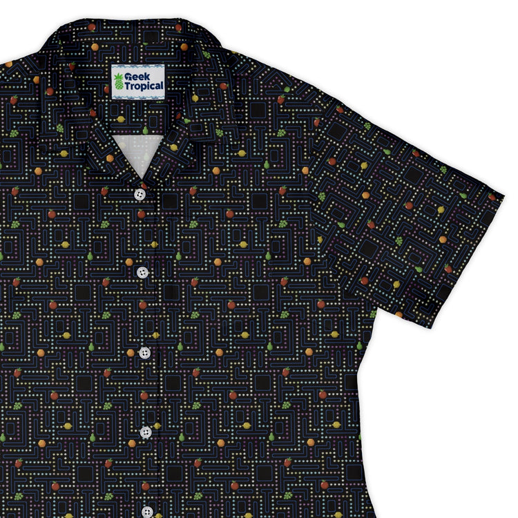 Maze Muncher Arcade Game Curvy Button Up Shirt Geek Nerd Designs by Nathan Q3 video game arcade print