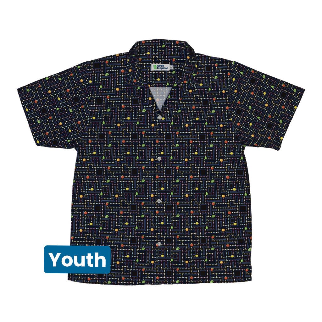 Maze Muncher Arcade Game Youth Hawaiian Shirt - Designs by Nathan - Q3 - video game arcade print