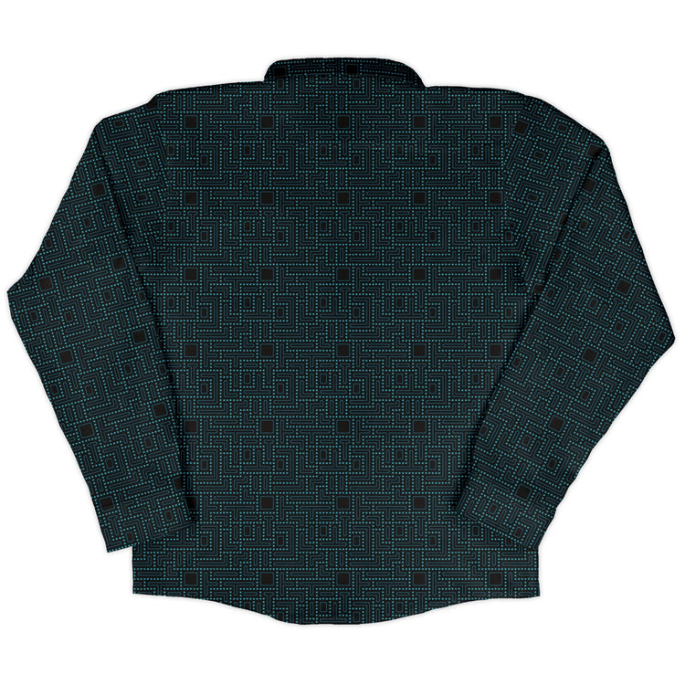Maze Runner Neon Arcade Game Long Sleeve Button Up Shirt Geek Nerd adult sizing Designs by Nathan FLOW DESC WRITING