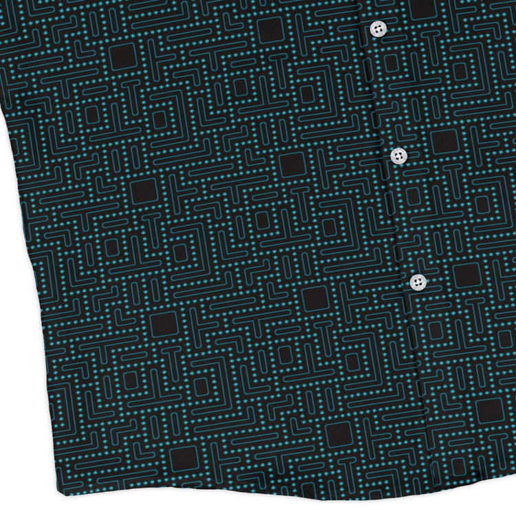 Maze Runner Neon Arcade Game Long Sleeve Button Up Shirt Geek Nerd adult sizing Designs by Nathan FLOW DESC WRITING