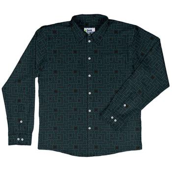Maze Runner Neon Arcade Game Long Sleeve Button Up Shirt Geek Nerd adult sizing Designs by Nathan FLOW DESC WRITING