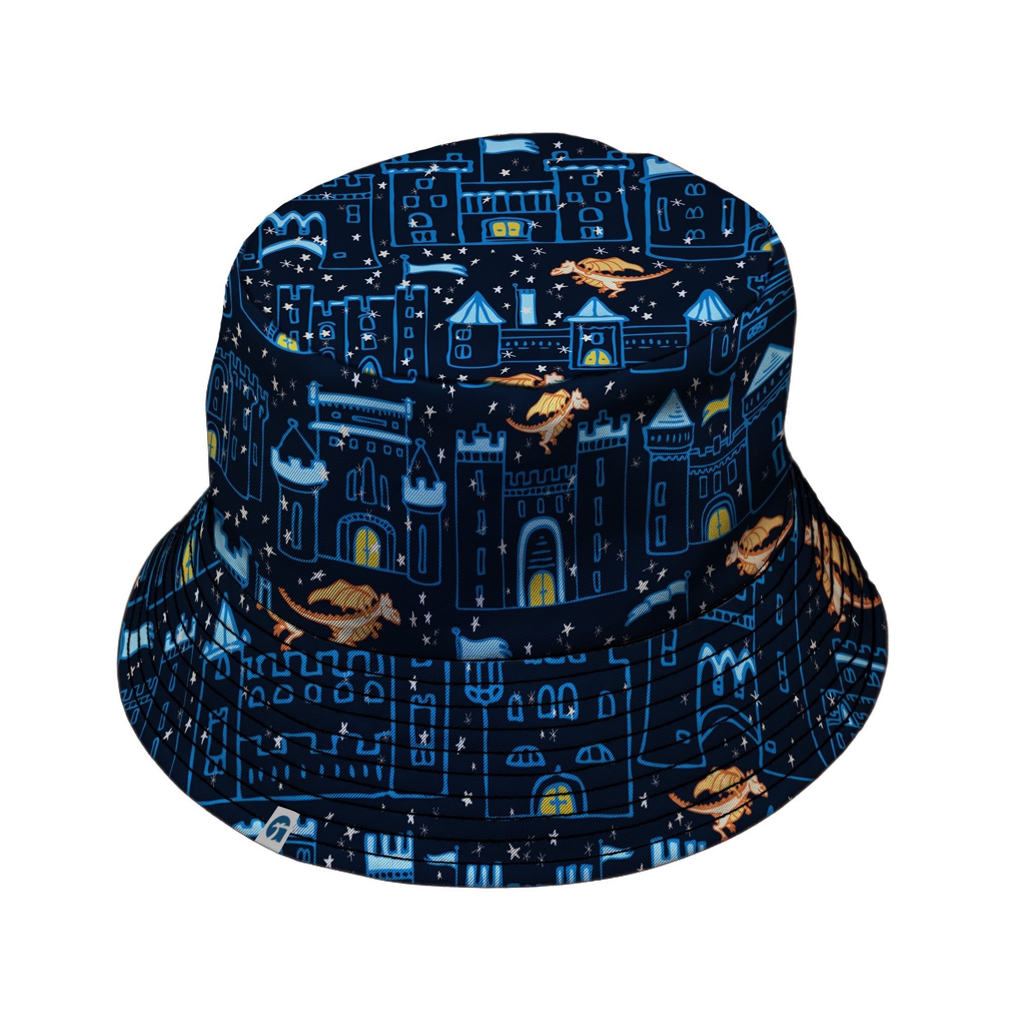 Medieval City Dragon Bucket Hat Geek Nerd Design by Zirkus Design fantasy prints lx - B