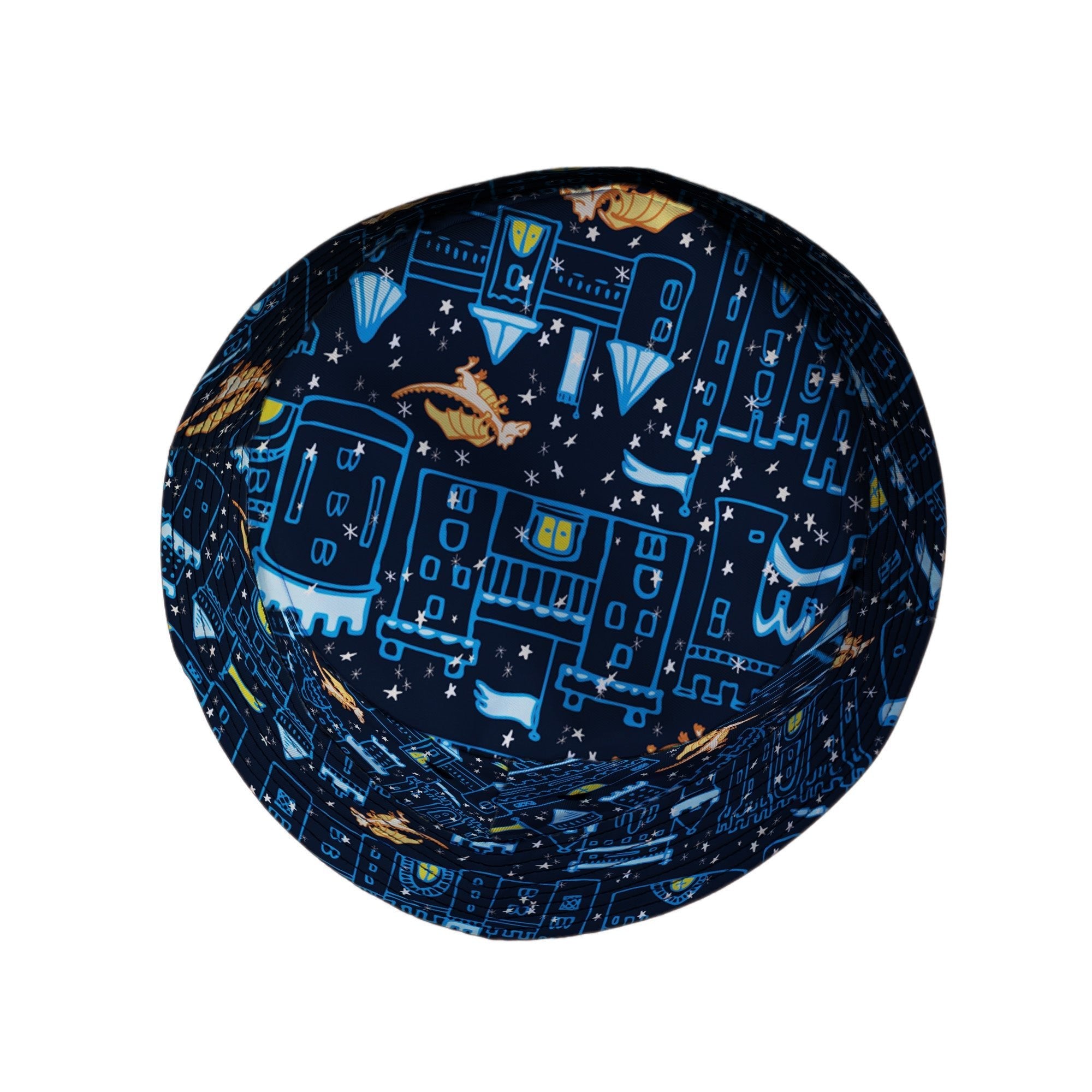 Medieval City Dragon Bucket Hat Geek Nerd Design by Zirkus Design fantasy prints lx - B