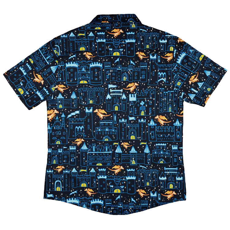 Medieval City Dragon Button Up Shirt Geek Nerd adult sizing Design by Zirkus Design fantasy prints