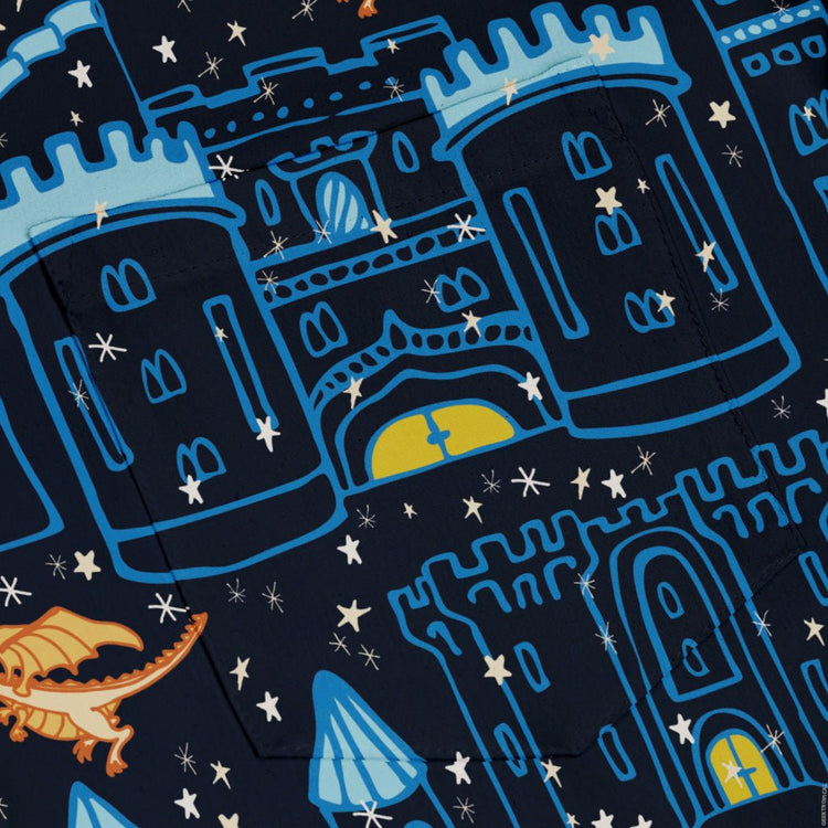 Medieval City Dragon Button Up Shirt Geek Nerd adult sizing Design by Zirkus Design fantasy prints