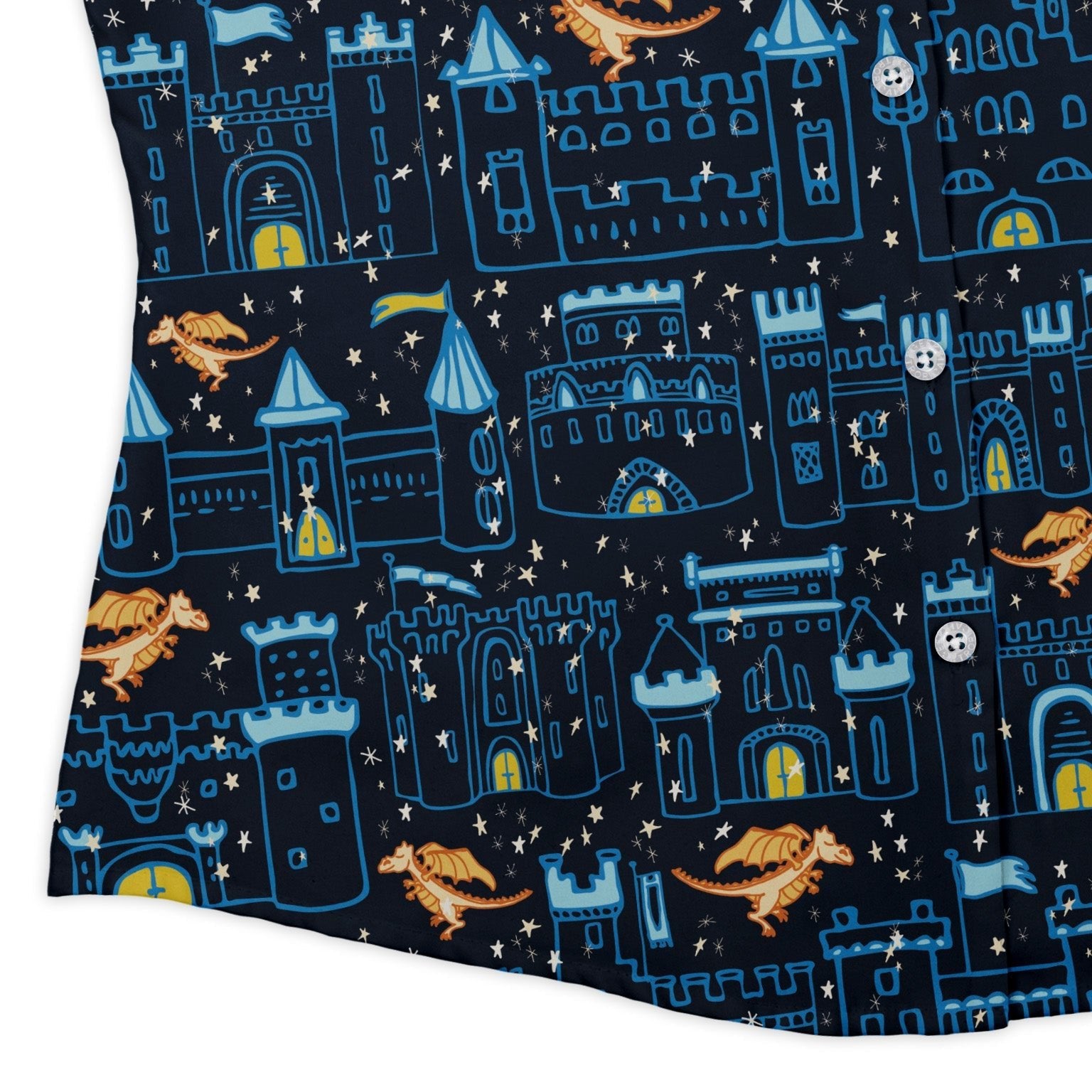 Medieval City Dragon Curvy Button Up Shirt Geek Nerd Design by Zirkus Design fantasy prints q225