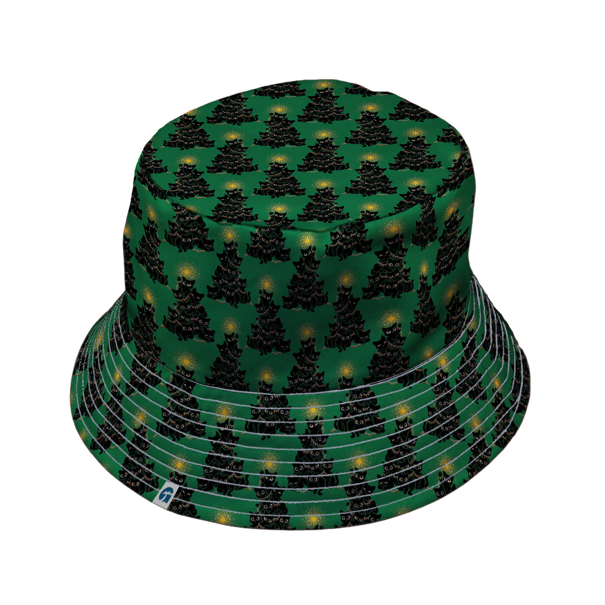 Meowy Christmas Tree Green Bucket Hat Gray Stitching