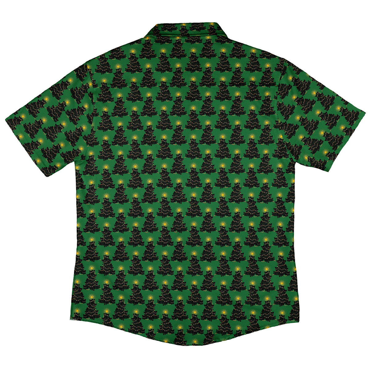 Meowy Christmas Tree Green Button Up Shirt Back
