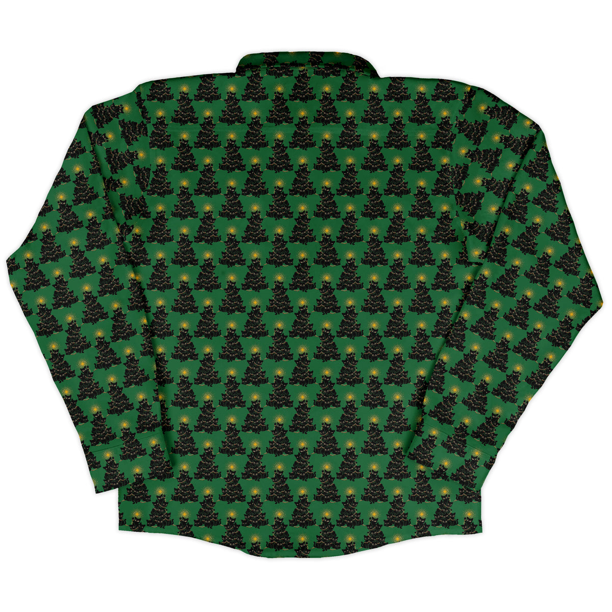 Meowy Christmas Tree Green Long Sleeve Button Up Shirt back