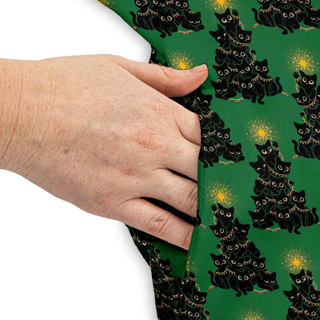 Meowy Christmas Tree Green Sleeveless Dress Pocket