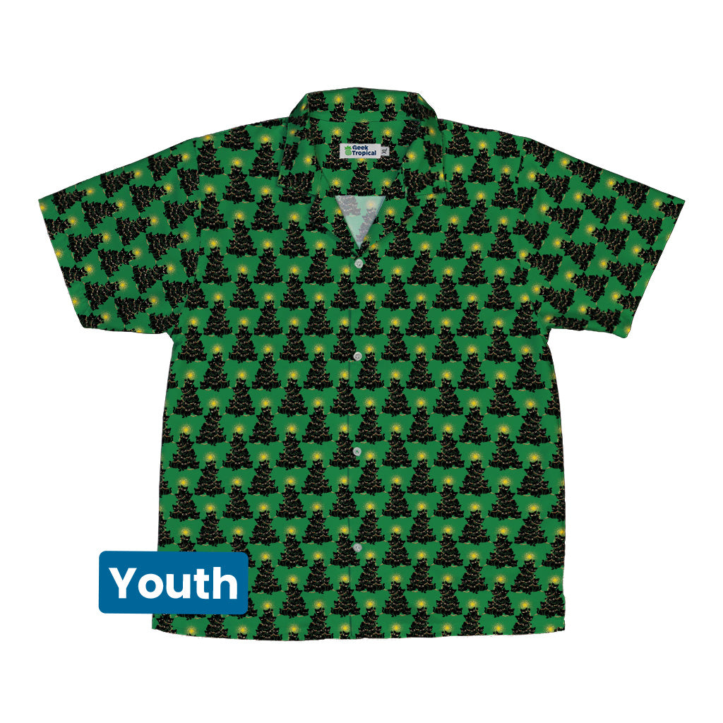 Meowy Christmas Tree Green Youth Hawaiian Shirt Front