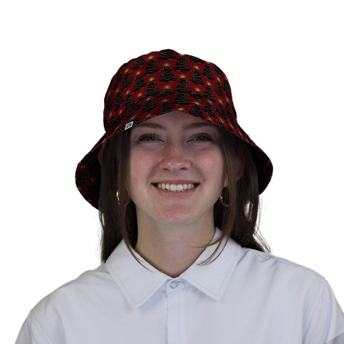 Meowy Christmas Tree Red Bucket Hat Woman
