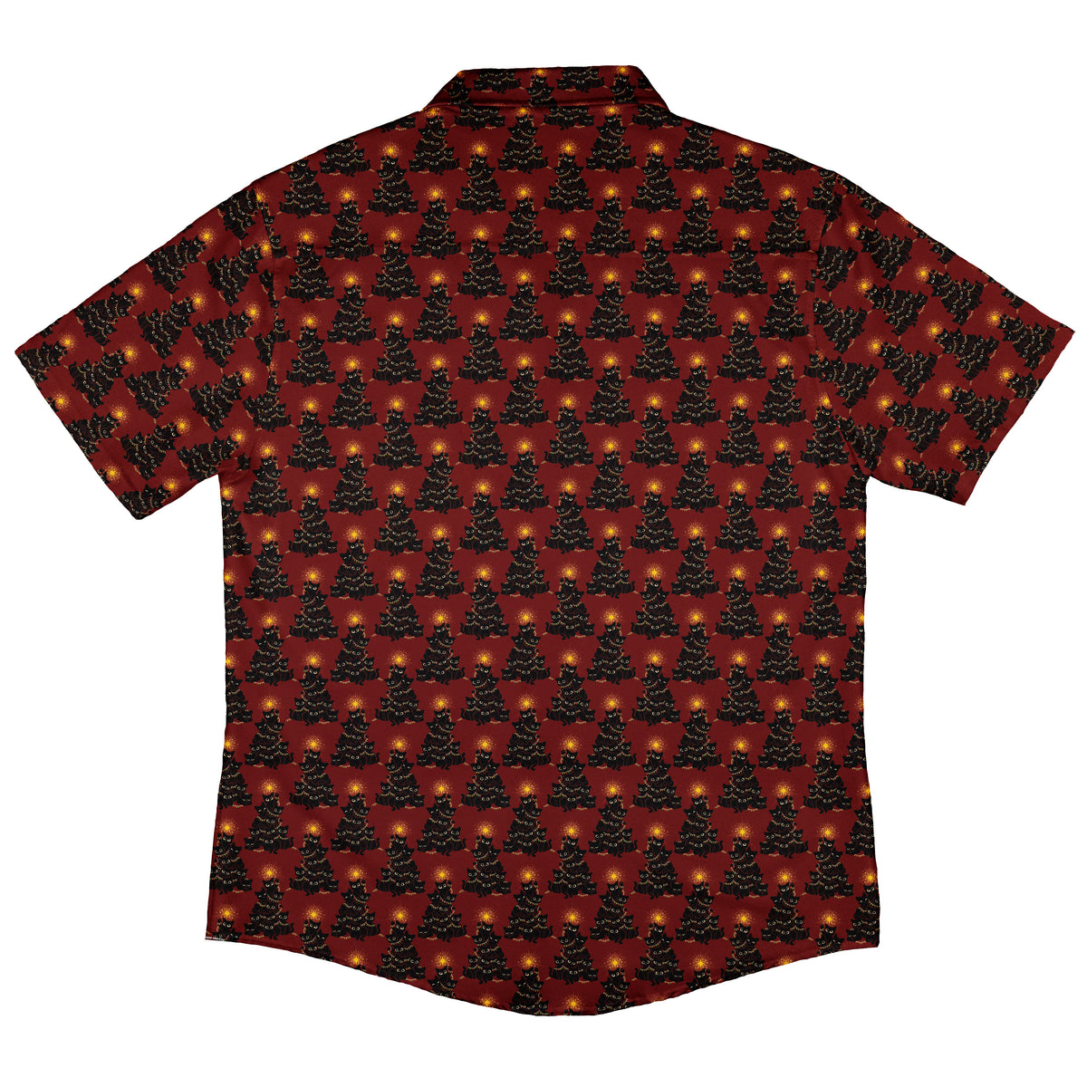 Meowy Christmas Tree Red Button Up Shirt Back