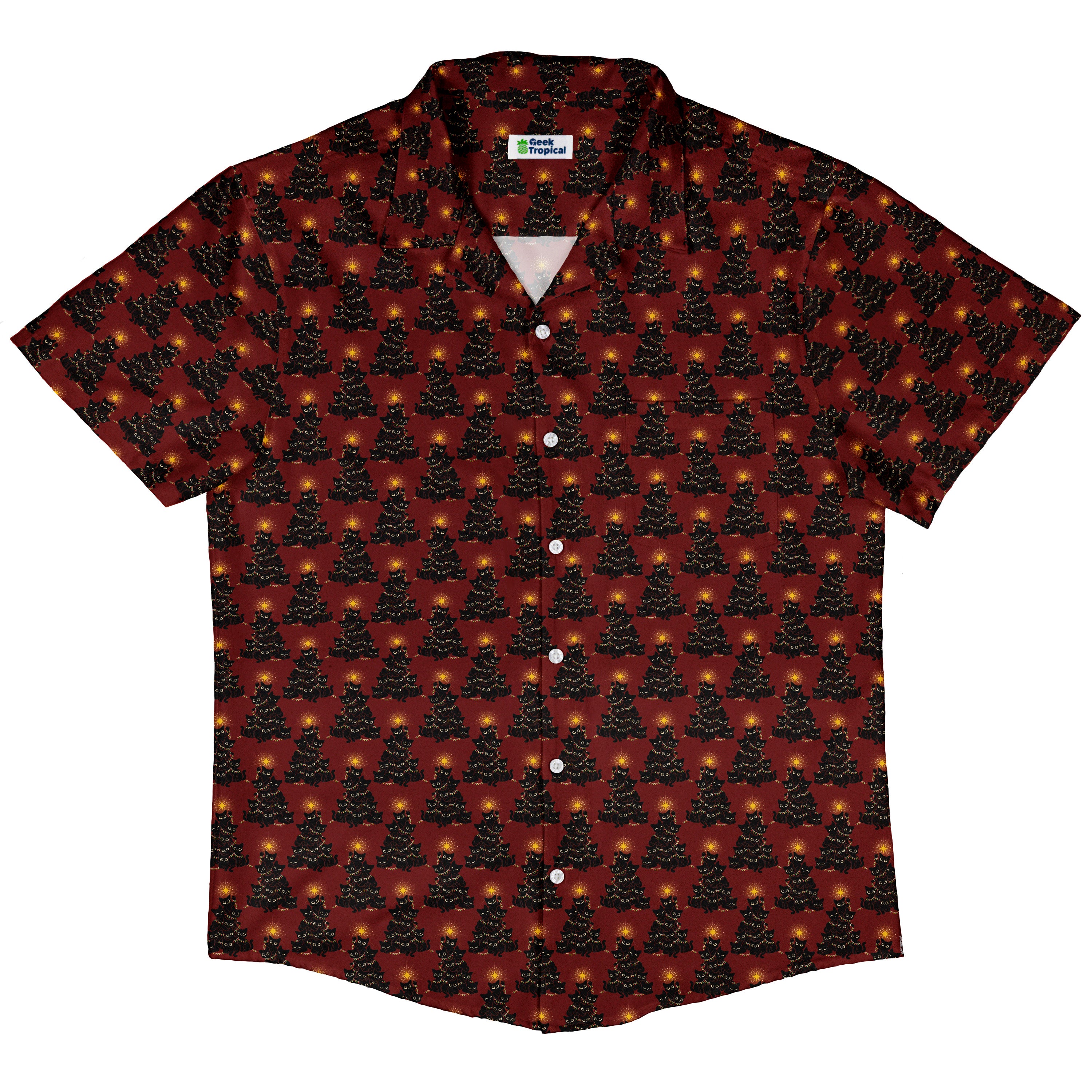 Meowy Christmas Tree Red Button Up Shirt Hawaiian Front