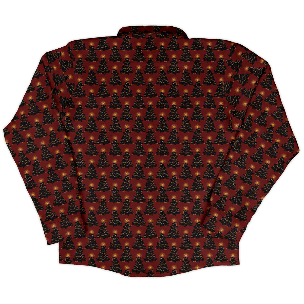 Meowy Christmas Tree Red Long Sleeve Button Up Shirt back