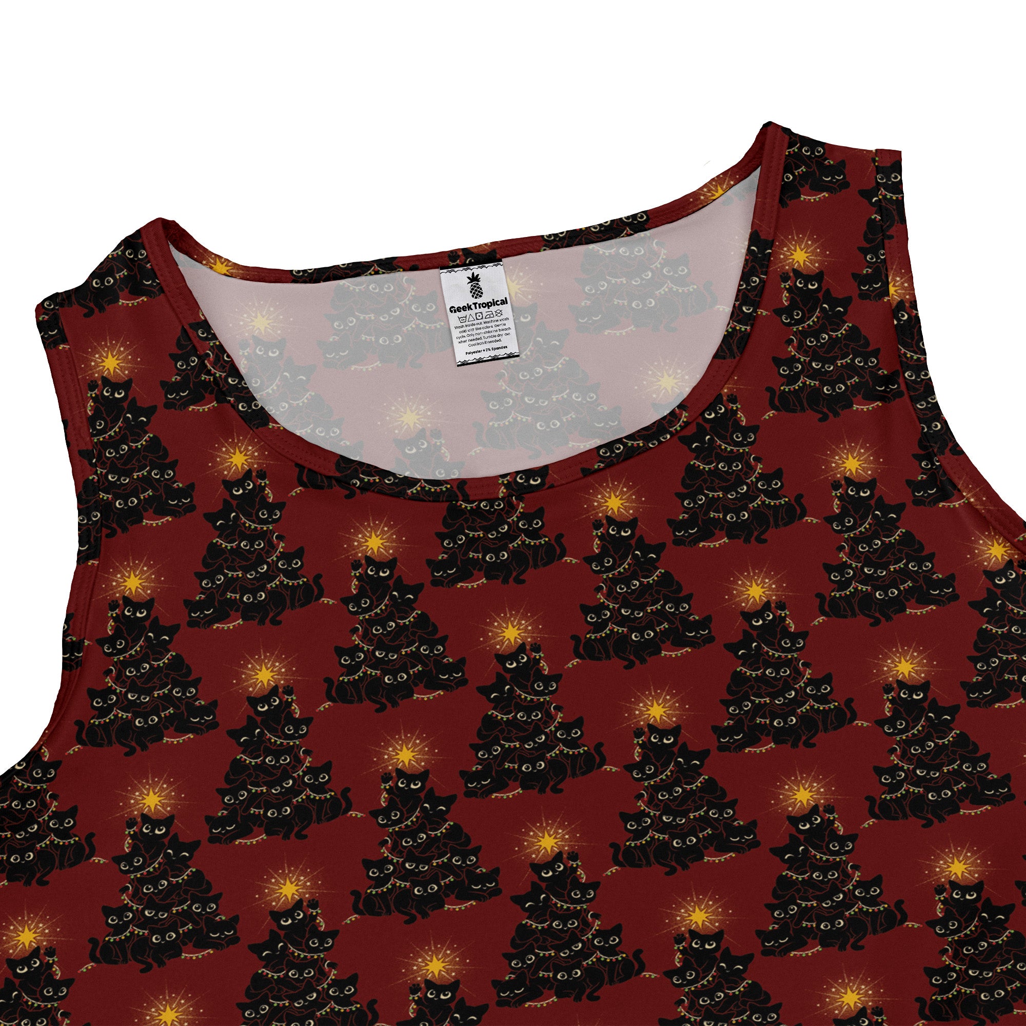Meowy Christmas Tree Red Sleeveless Dress close front